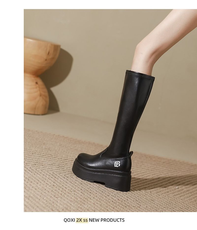 Dikke mm lang voor dames, elastische smalle grote taille hoge buis ridderlaarzen, dikke been oversized dameslaarzen_voghion.com