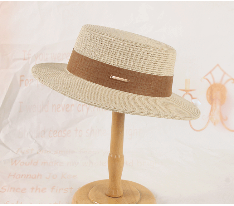 Cappello estivo coreano in paglia, cappello elegante con parte superiore piatta, cappello parasole per le vacanze, cappello casual semplice e versatile francese, per ragazze_voghion.com