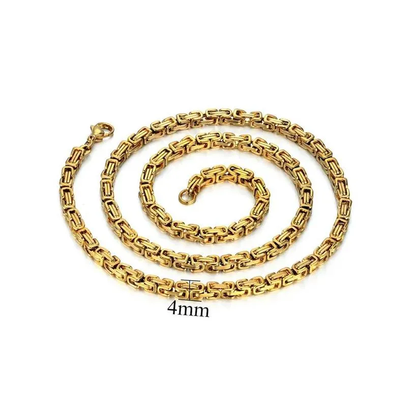 Men's Byzantine Chain Necklace In 14k Gold - Classic Gold Style_voghion.com