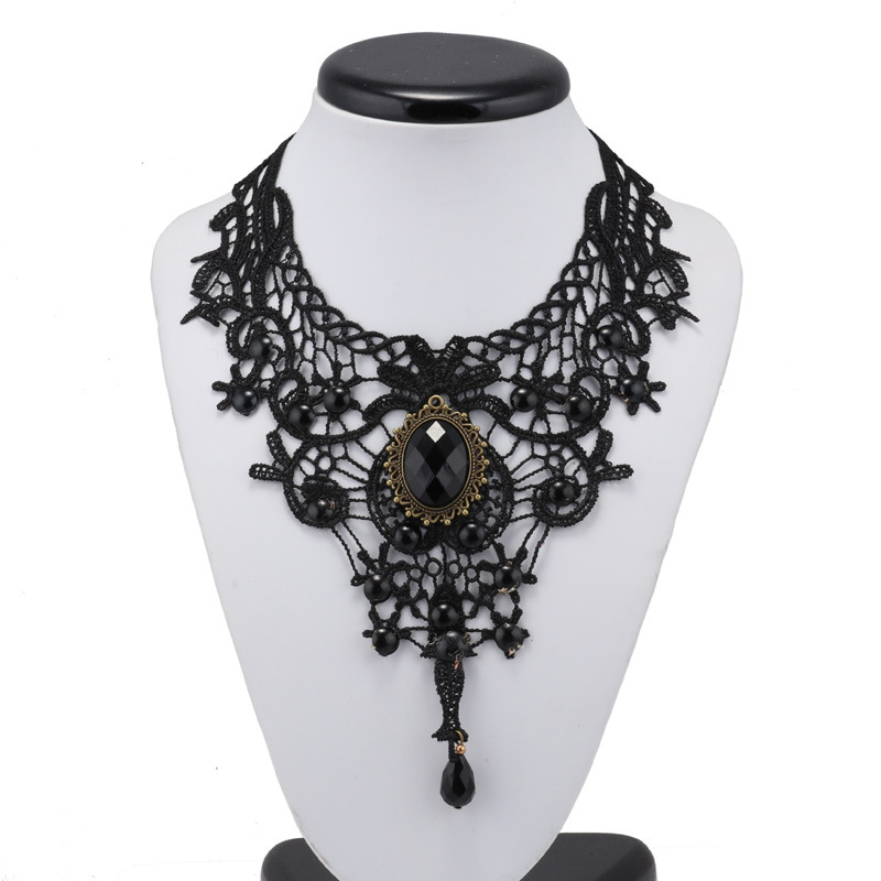 Collier chaîne de clavicule en dentelle noire créative de style gothique_voghion.com