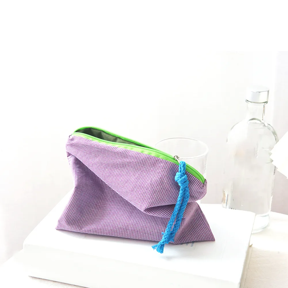 Mode Frauen Plaid Druck Kleine Kosmetik Baumwolle Stoff Make-Up Lagerung Taschen Japan Stil Zipper Kulturbeutel Waschen_voghion.com