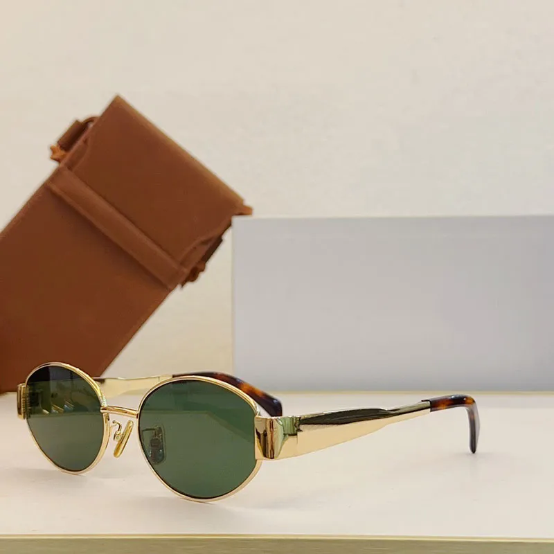 Mujeres Triomphe Oval 40235 Patas de espejo de metal Lente verde Gafas de sol Retro Pequeño marco redondo Mujeres pequeñas atractivas con_voghion.com