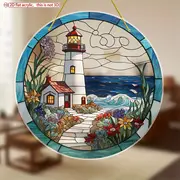 Atrapasol con forma de faro costero: arte acrílico vibrante de 20 cm. Decoración con encanto náutico para hogares junto al mar o un obsequio marítimo considerado._voghion.com
