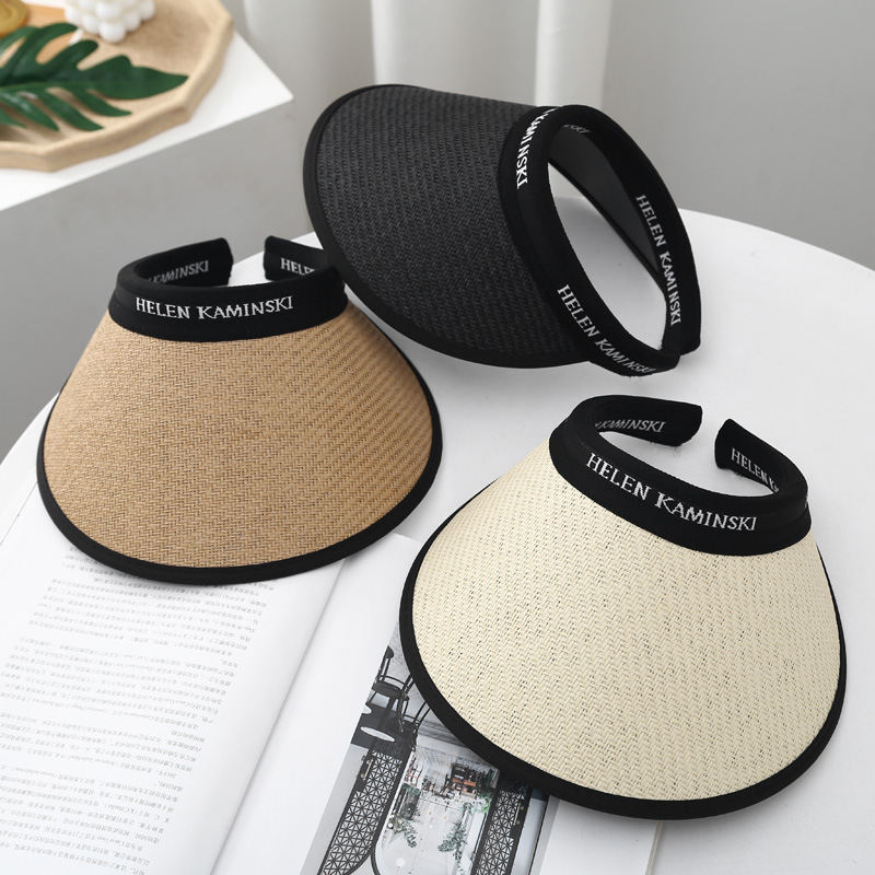 Pare-soleil d'été tissé en herbe Alphabet pour femmes, haut ouvert, Protection solaire polyvalente, cerceaux pour cheveux, chapeau Cool à la mode