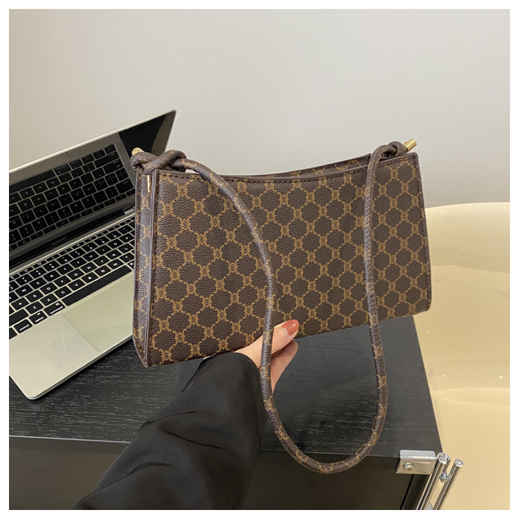 Borsa a tracolla singola con texture, da usare sotto le ascelle, 2024, nuova borsa a tracolla stampata, alla moda e alla moda, piccola borsa quadrata per i pendolari_voghion.com