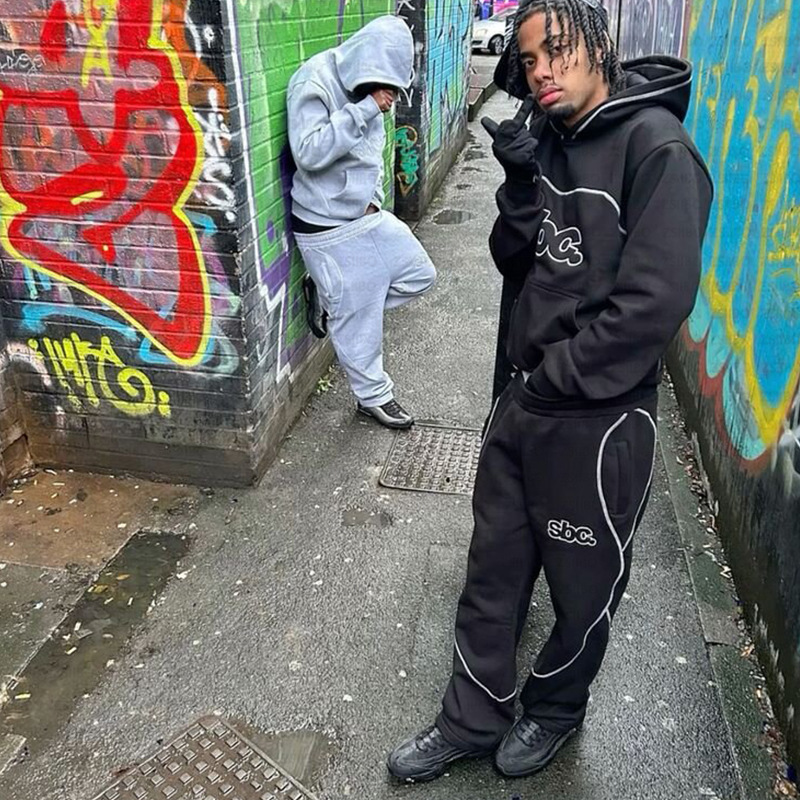 Men's Clothing Men's Hip Hop Streetwear Hoodie & Jogger Set With Letter Print - Trendy Oversized Pullover Hooded Sweatshirt & Pants For Urban Fashion​