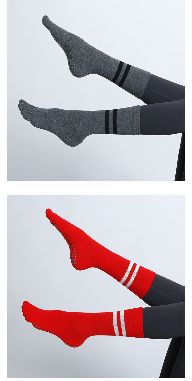 Chaussettes de yoga unisexes pour femmes, chaussettes professionnelles antidérapantes pour orteils, chaussettes d'intérieur Pilates à cinq doigts_voghion.com
