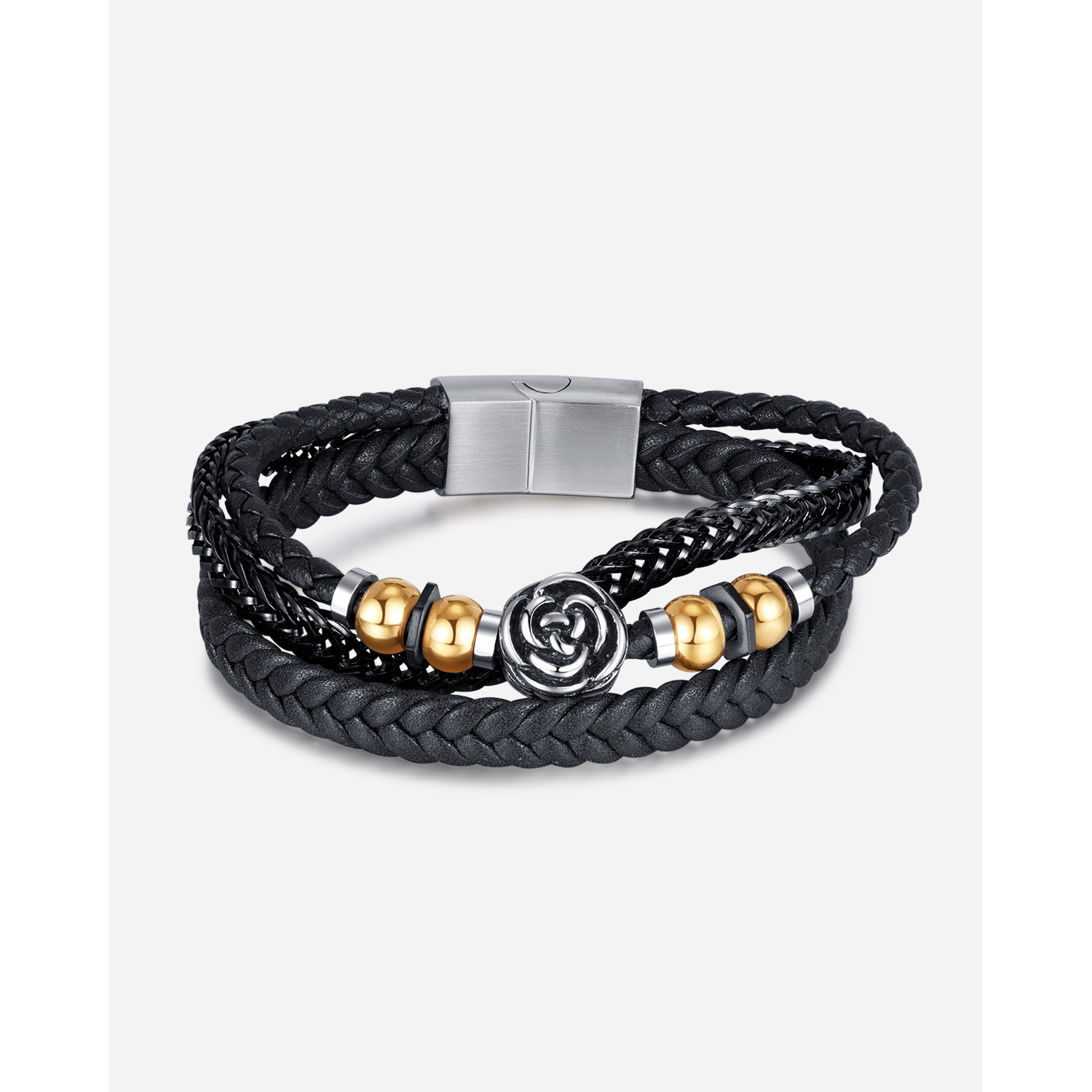 Source Rose Armband Accessoire Mehrlagiges gewebtes Lederarmband für Herren_voghion.com