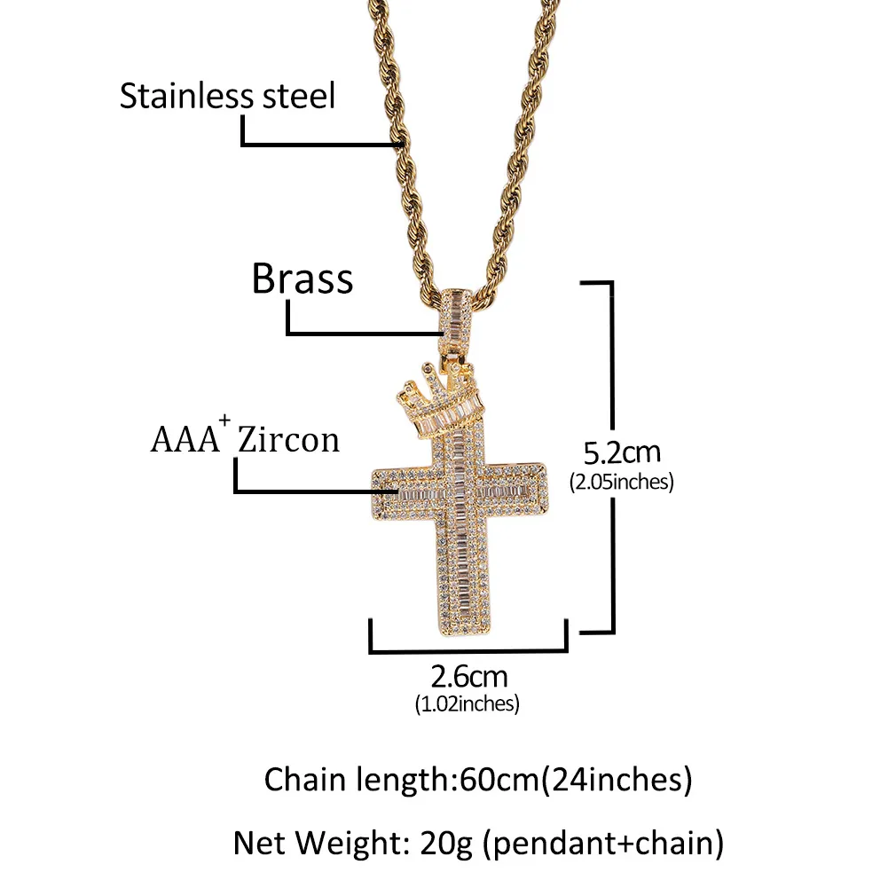 Colares com pingentes Moda Coroa Cruz Pingentes redondos Iced Out Cubic Zircon Hip Hop Religião Sinal Collier Presente Jóias_voghion.com
