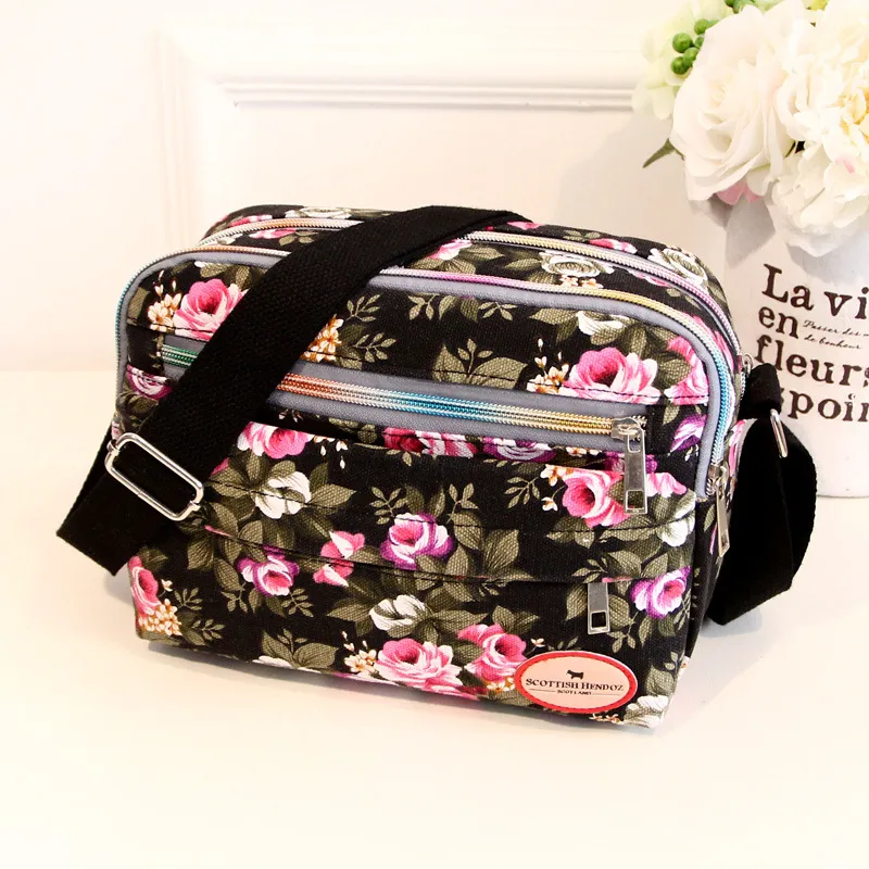 Sacs à main à poches multiples pour femmes, sacoches en toile à bandoulière avec fermeture éclair et imprimé, sac à bandoulière vintage_voghion.com