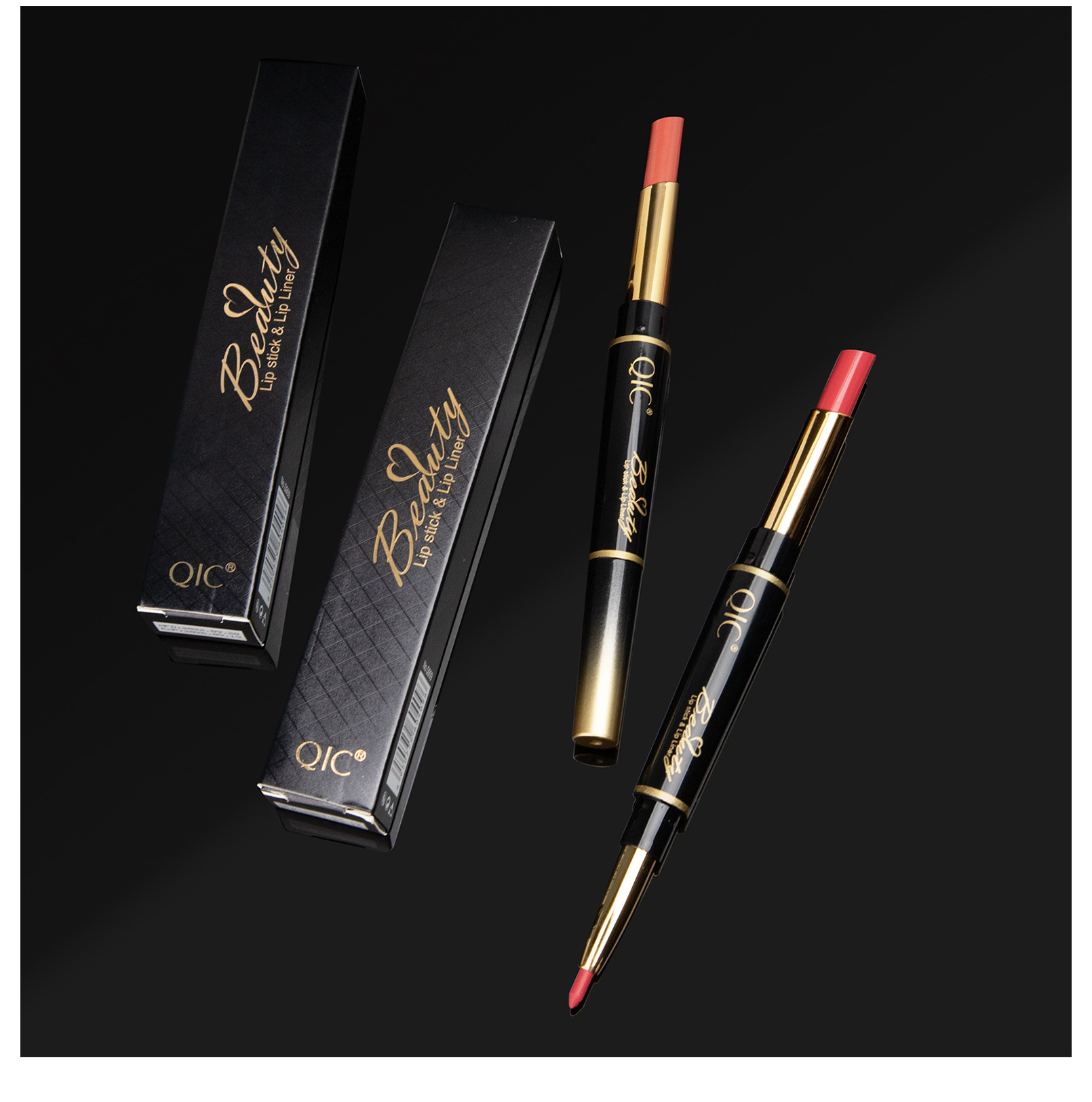 QIC lipliner lip makeup women are not easy to decolorize line hook double head rotary matte paint lipstick pen_voghion.com