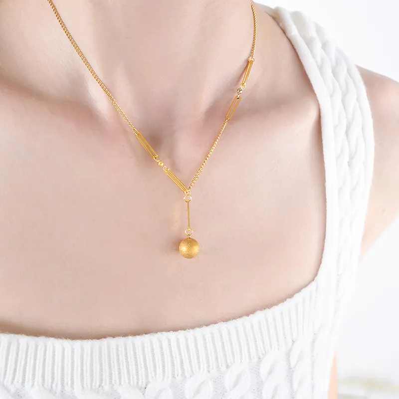 Collane con ciondolo Ins Collana con sfera smerigliata in acciaio inossidabile placcato oro per donna Gioiello impermeabile ipoallergenico Regalo_voghion.com