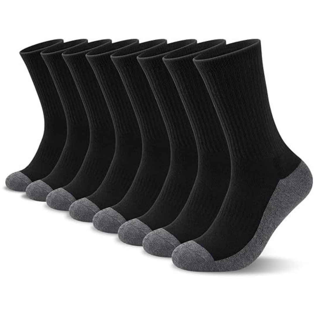 Work & Sports Crew Socks – Moisture-Wicking Polyester Blend Socks For Men (Anti-Slip, Quick-Dry, Breathable, Black/Gray/White, One Size Fits Most)