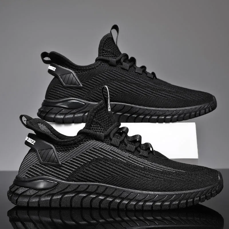 2024 Scarpe da corsa traspiranti da uomo con suola morbida e comode, atletiche, in tessuto volante, sottili, Hundred Tide, nuove, casual, sportive, grigio_voghion.com