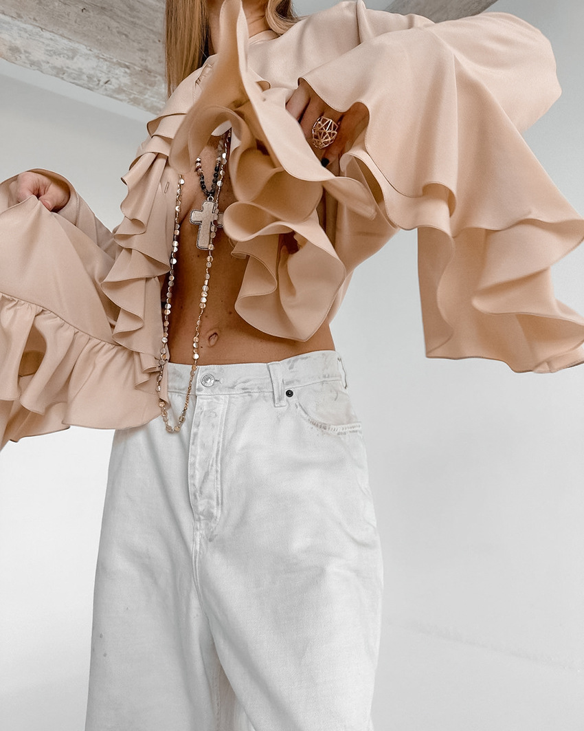 Dametøj Design flæser langærmet skjorte vinter ny stil temperament high-end cardigan top kvinde _voghion.com