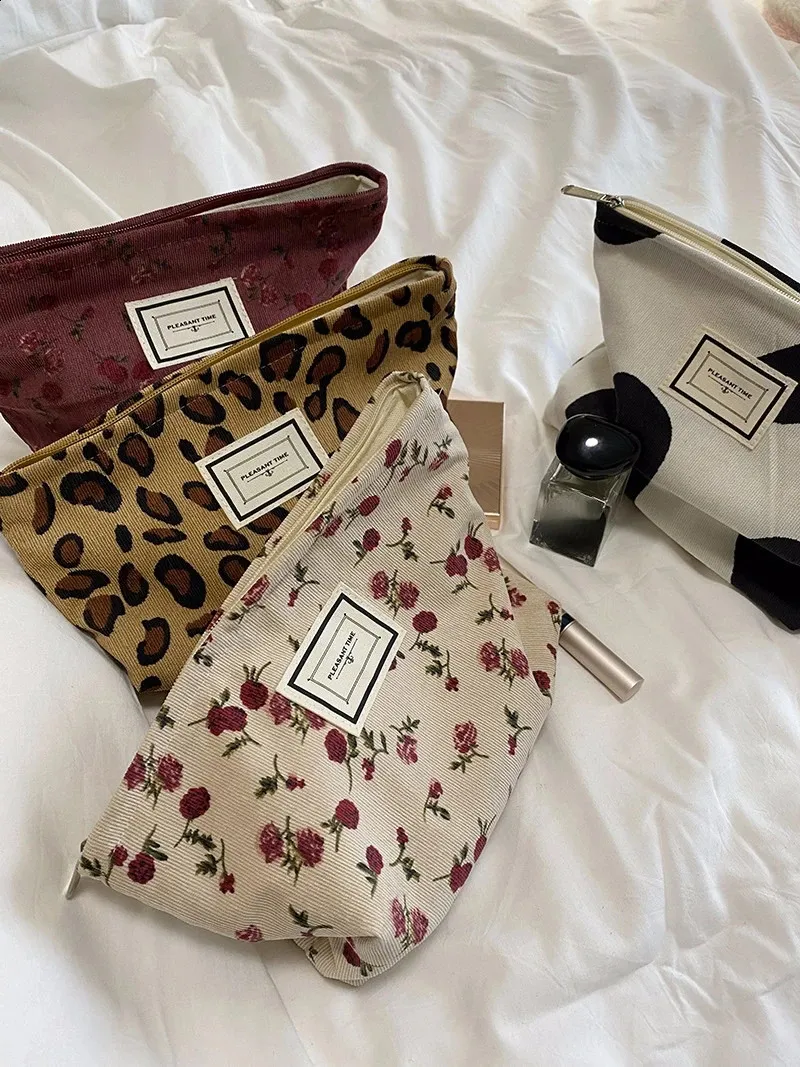 Trousse de toilette en toile imprimée rétro tendance, grande capacité, pour femmes, trousse de voyage pour cosmétiques, sacs de rangement pour maquillage 240815_voghion.com