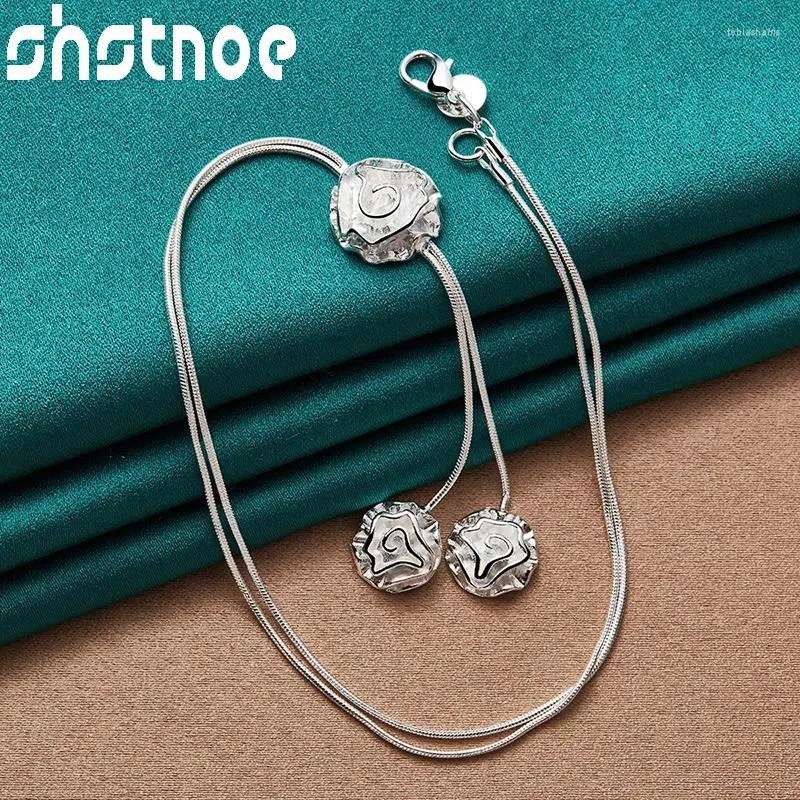 Αλυσίδες SHSTONE Sterling Sier Τρία Τριαντάφυλλα Λουλούδια Αλυσίδα Κολιέ Μόδας Κοσμήματα Γούρι για Γυναίκες Αρραβώνας Γάμος Πάρτι_voghion.com