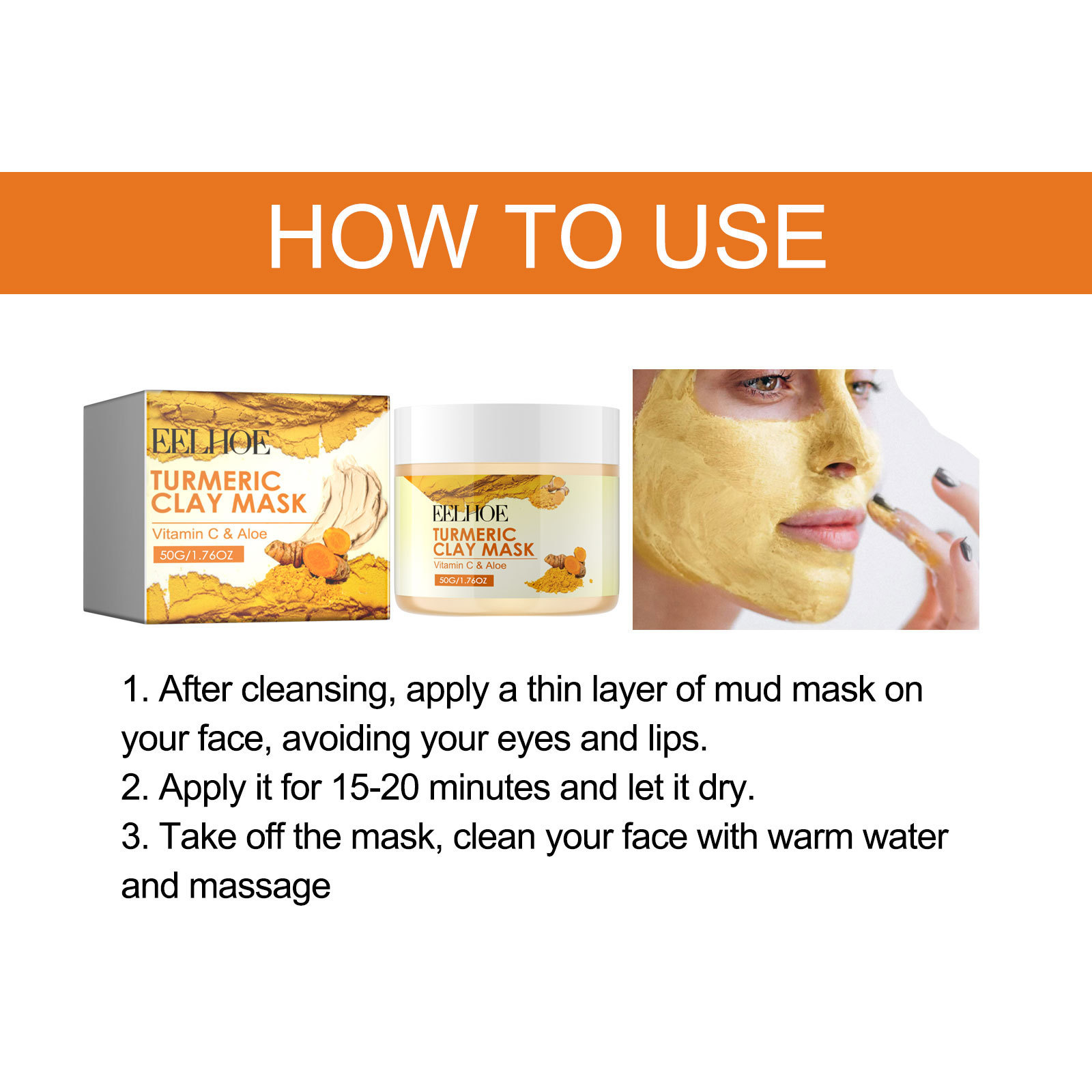EELHOE  Deep Cleaning, Delicate Pore Skin Moisturizing, Turmeric Vitamin C Brightening Clay Mask_voghion.com