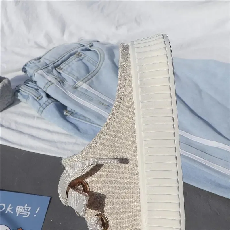 Sneakers estive da donna, pantofole e sandali da donna, ciabatte sportive con fiocco, scarpe alte, punta tonda, cotone, junior, bianco F_voghion.com