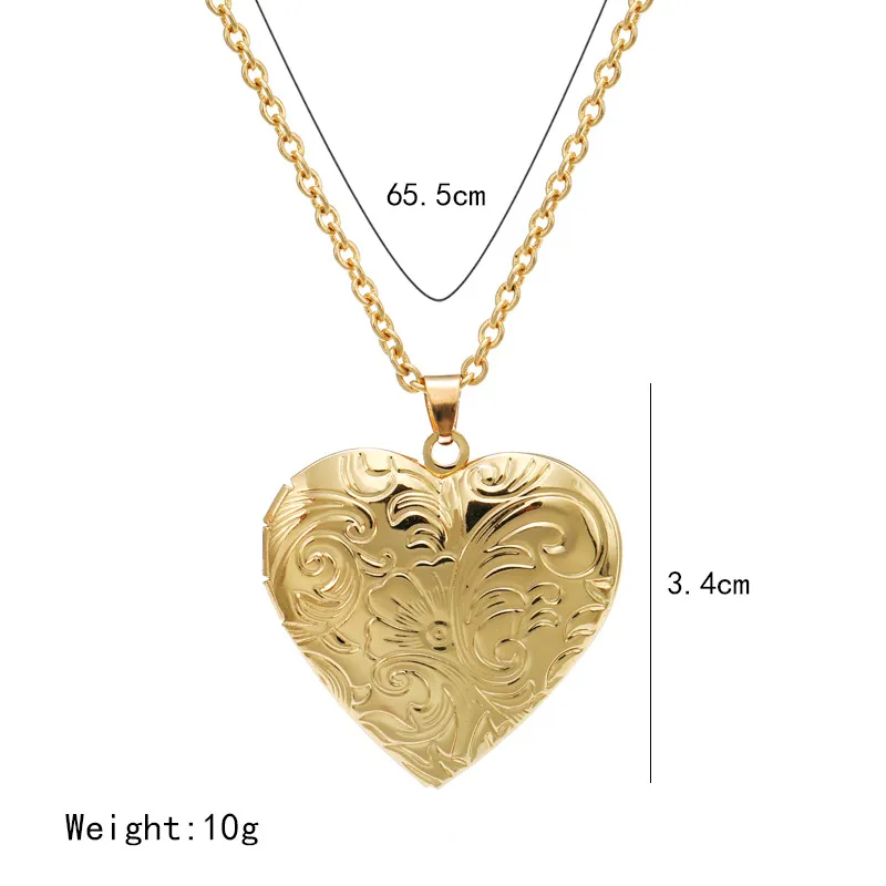 Collane con ciondolo Collana con cuore intagliato alla moda con medaglione a forma di cornice romantica Collier per donna Catena da collo in oro_voghion.com