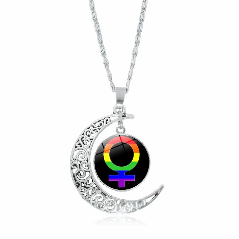 Rainbow Pride Moon Pendant Necklace For Women And Men Jewelry_voghion.com