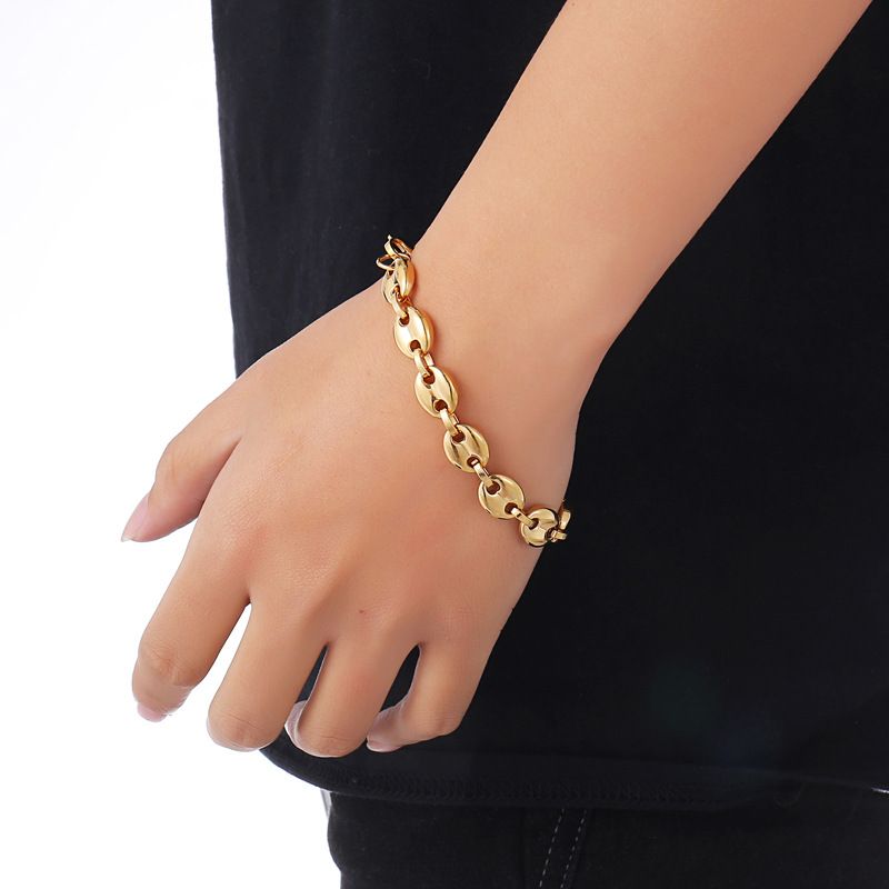 Bracciale in acciaio al titanio con bottone classico in acciaio inossidabile, con chicchi di caffè, larghezza 20 cm_voghion.com