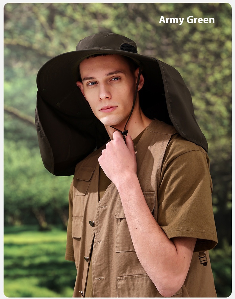 2024 Summer Outdoor Fisherman's Hat Big Brim Neck Protection Fishing Hat Mountaineering Breathable Sunshade and Sunscreen Hat_voghion.com