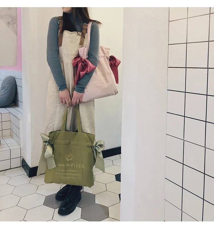 Borsa a tracolla carina da donna, per ragazze adolescenti, con fiocco, per studenti, borsa riutilizzabile, borsa per la spesa da donna, nuova moda_voghion.com