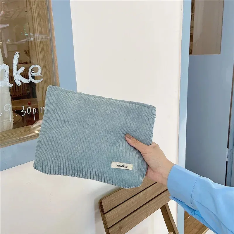 Pochette de maquillage en velours côtelé pour femme, grande trousse de voyage à main, organisateur de rouge à lèvres, étui à fermeture éclair, pochette pour téléphone_voghion.com