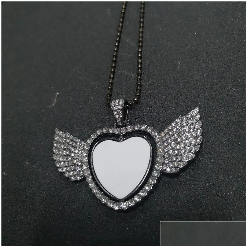 Sublimation Blank Heart Wing Pendant Necklace For Custom Jewelry_voghion.com