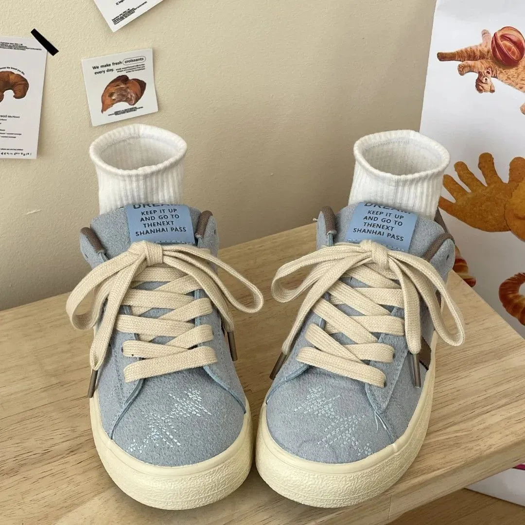 Spring/Autumn Casual Shoes Trainers Walking Skateboard Lace-up Femmes Retro Fashion Sneakers Denim High Gang Canvas_voghion.com