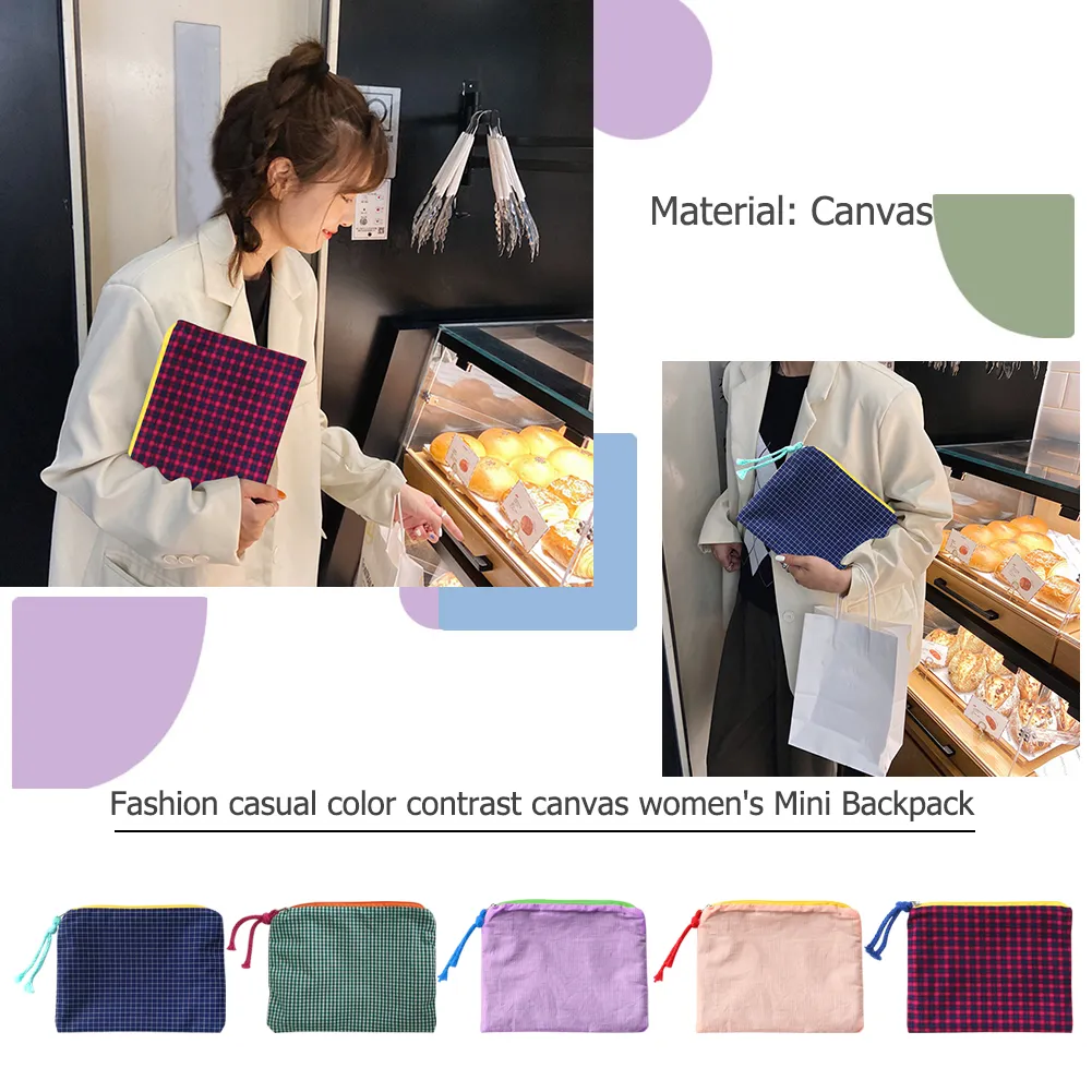 Mode Frauen Plaid Druck Kleine Kosmetik Baumwolle Stoff Make-Up Lagerung Taschen Japan Stil Zipper Kulturbeutel Waschen_voghion.com