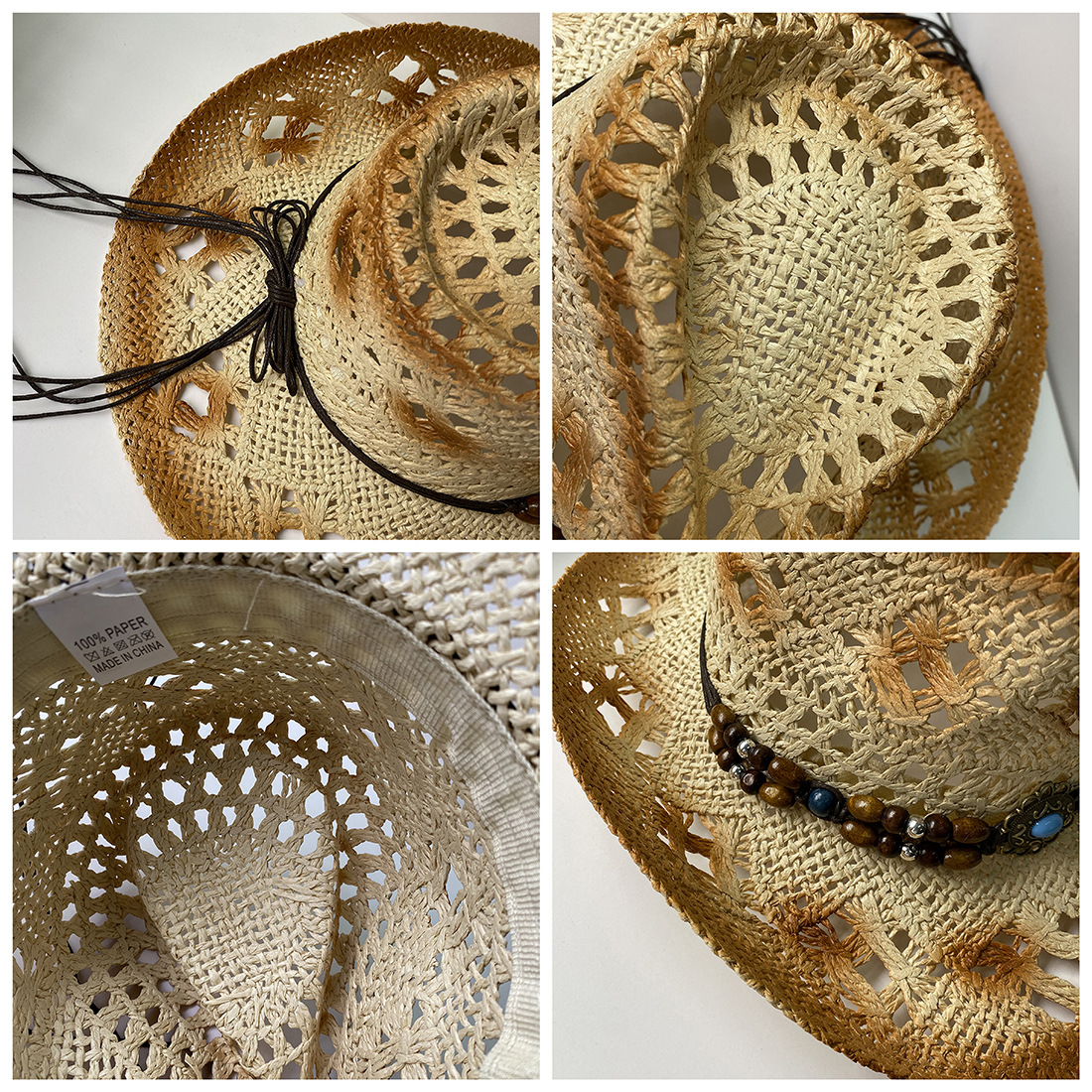 Pălărie de vară pentru bărbați, tricotată, cu paie de viță de vie, stil cowboy, cu protecție solară, pentru pescuit, zonă pitorească_voghion.com