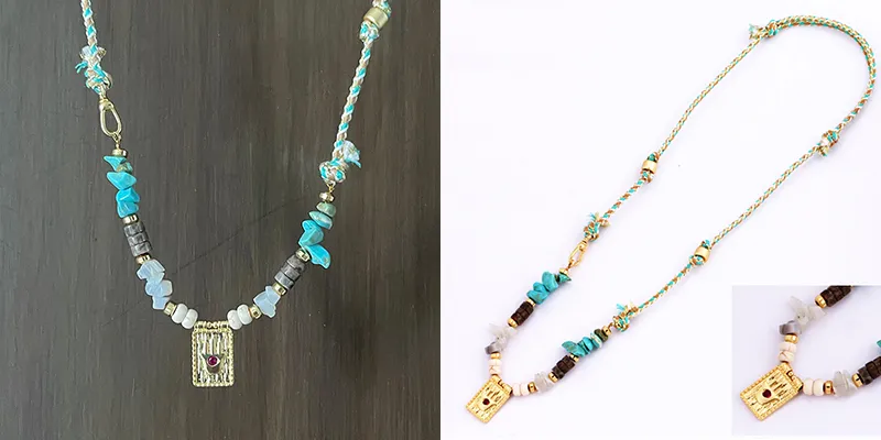 Catene Stile Multi Colore Corda Intrecciata Stella Luna Cuore Mano Occhio Collana Ciondolo Unico Mix Pietra Oro Cordino di Cotone Gioielli_voghion.com