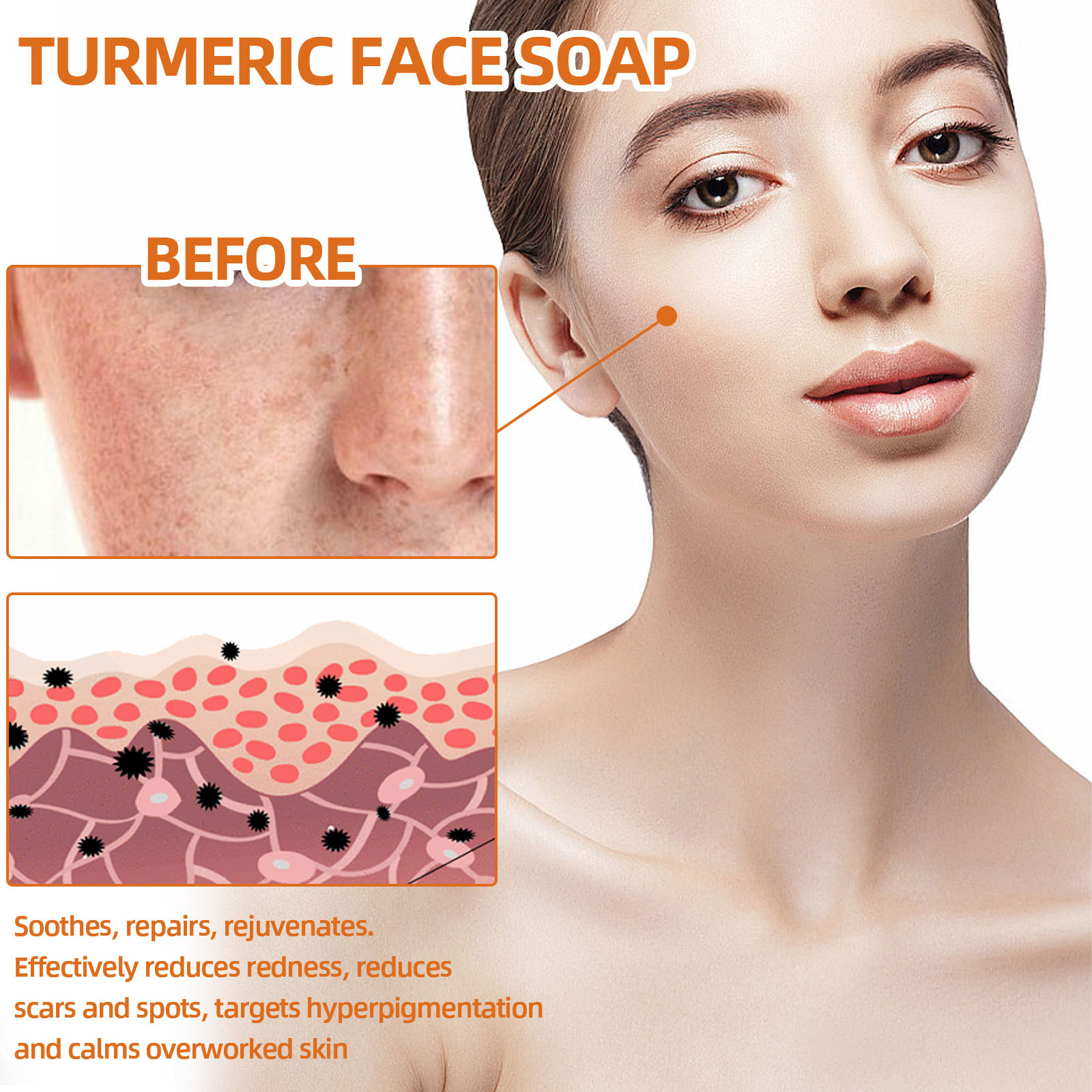 West&Month Curcuma Facial Repair Nettoyage doux, décoloration des taches, lissage des ridules savon nettoyant_voghion.com