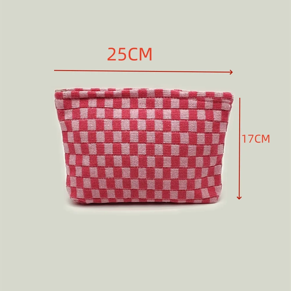Organizer da viaggio per cosmetici a scacchi, grazioso sacchetto portaoggetti per pennelli da trucco e accessori estetici per donne_voghion.com