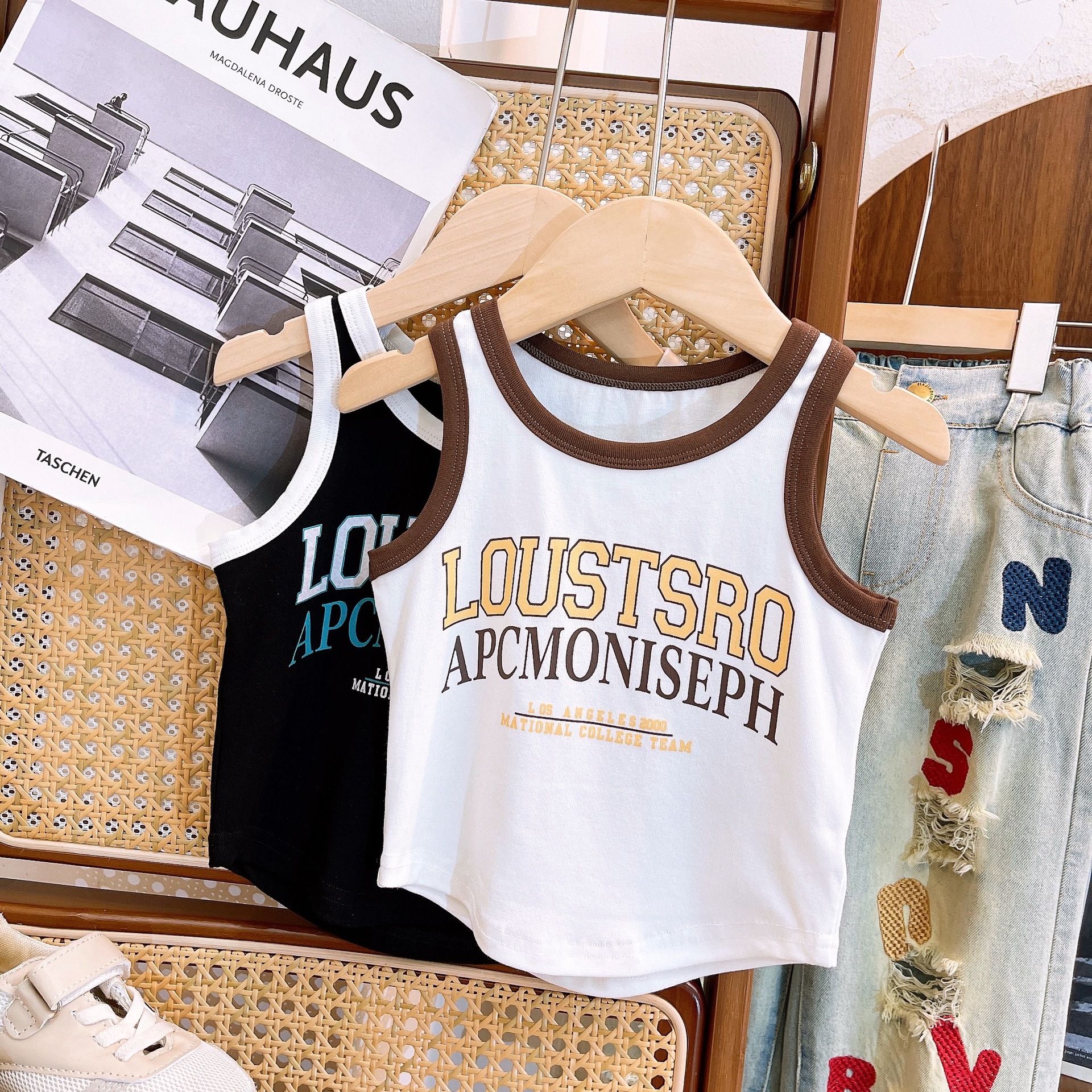 Mother & Kids 2024 spring and summer girls suits for middle and large children's fashion T-shirts with ripped letters embroidered jeans_voghion.com