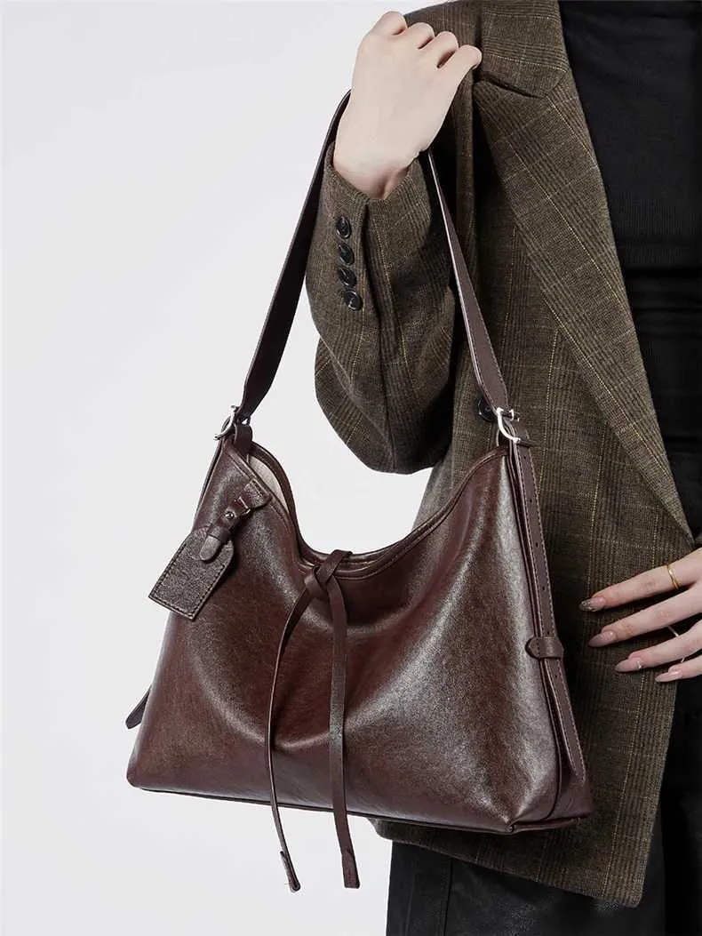 Toptrends Vintage Vera Pelle Grande Sottobraccio Borse a Tracolla per Donna 2024 Designer Semplice Donna Tote Hobo Signore_voghion.com
