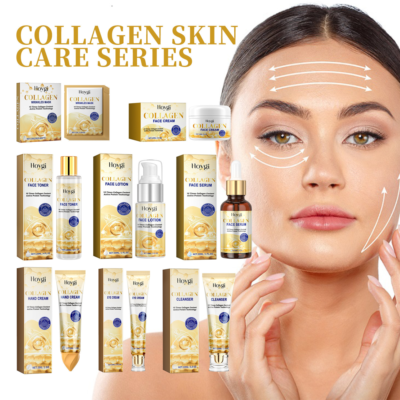 Seria Hoygi Collagen Care nawilża, ujędrnia skórę twarzy, oczyszcza, zmarszczek, chroni oczy i przeciwdziała starzeniu_voghion.com