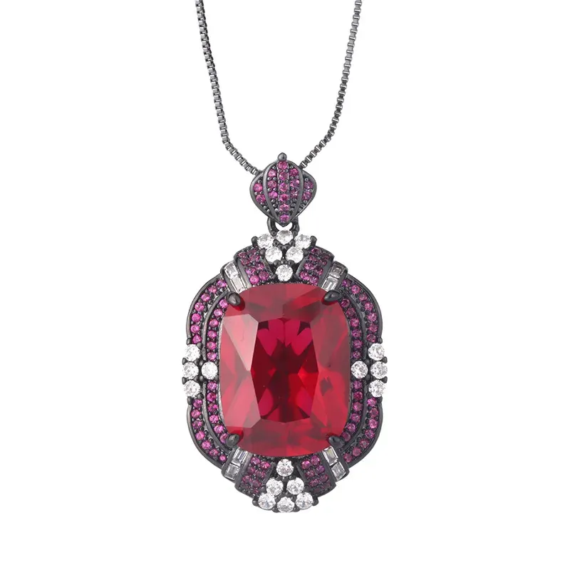 Gemstone Pendant Necklace Rectangular Gold Plated Chain Jewelry_voghion.com
