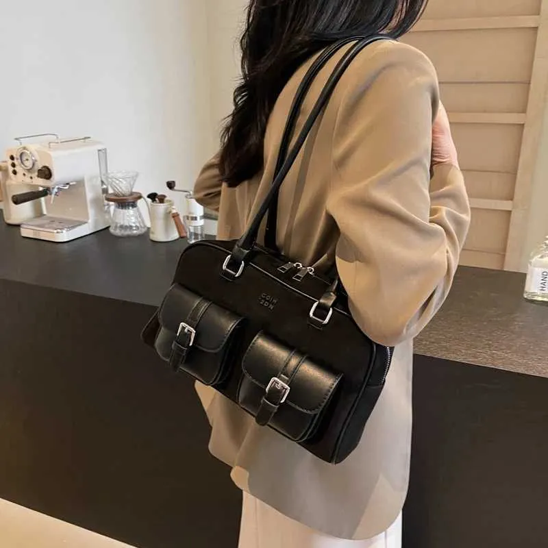 Kvinder Retro Tote Håndtaske PU Læder Casual Multi Lommer Mode Armhulstaske Dame Pendlertaske Ba241210_voghion.com
