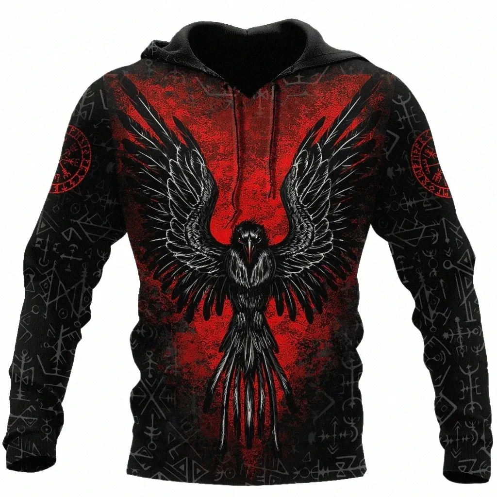 büyük boy Dövme İskelet Haç Terör Kırmızı 3D Baskılı Erkek Kapşonlu Sweatshirt Rahat Tracuits Raven Bad Wolnimal_voghion.com