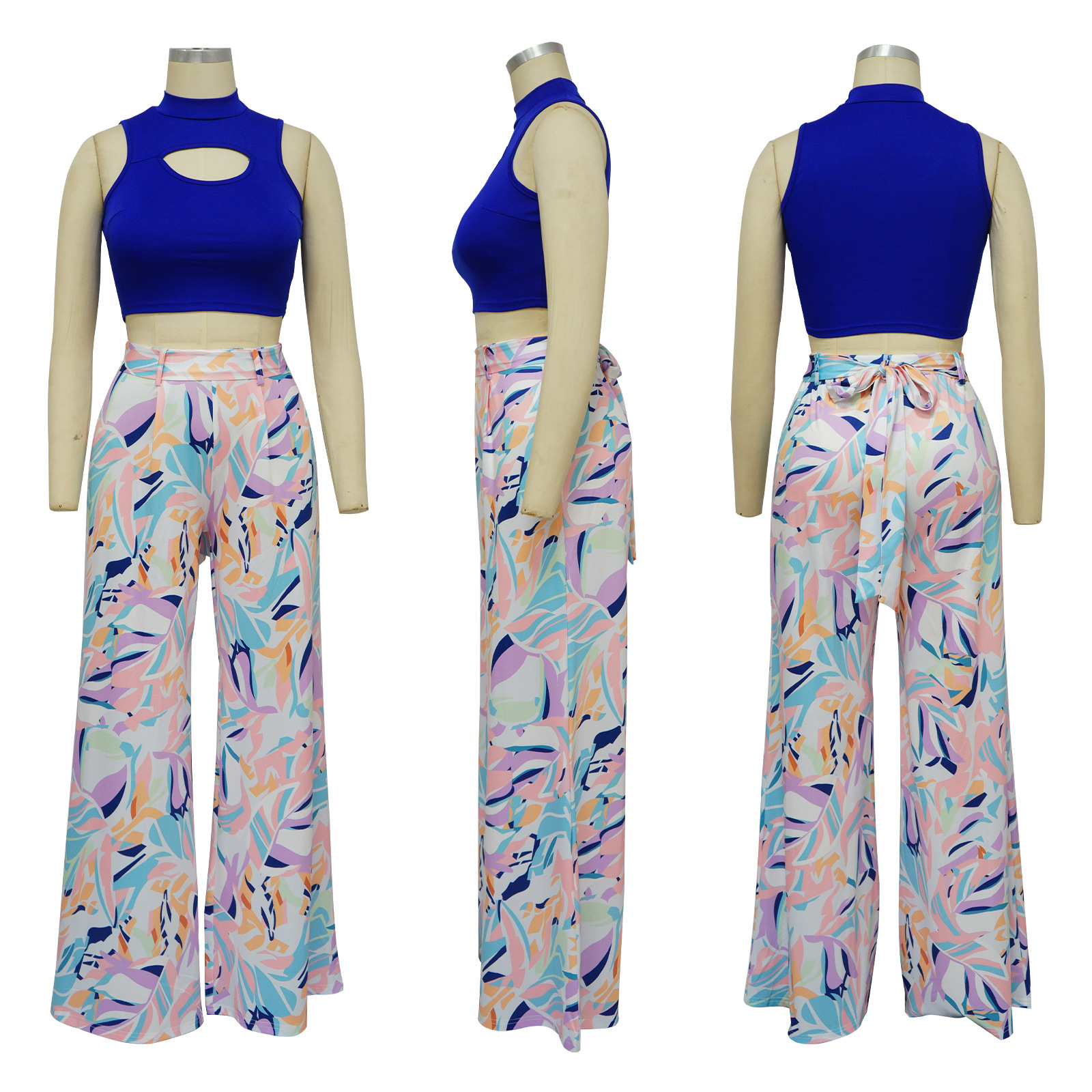 Two-piece Set Women's Sleeveless Round Neck Top Wide-leg Pants Set_voghion.com