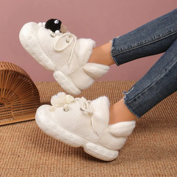 Kleine Original Niedliche Baotou Flauschige Weibliche Herbst Und Winter Tragen 2024 Neue Dicke Unterseite Plus Fleece Warme Baumwolle Hausschuhe_voghion.com