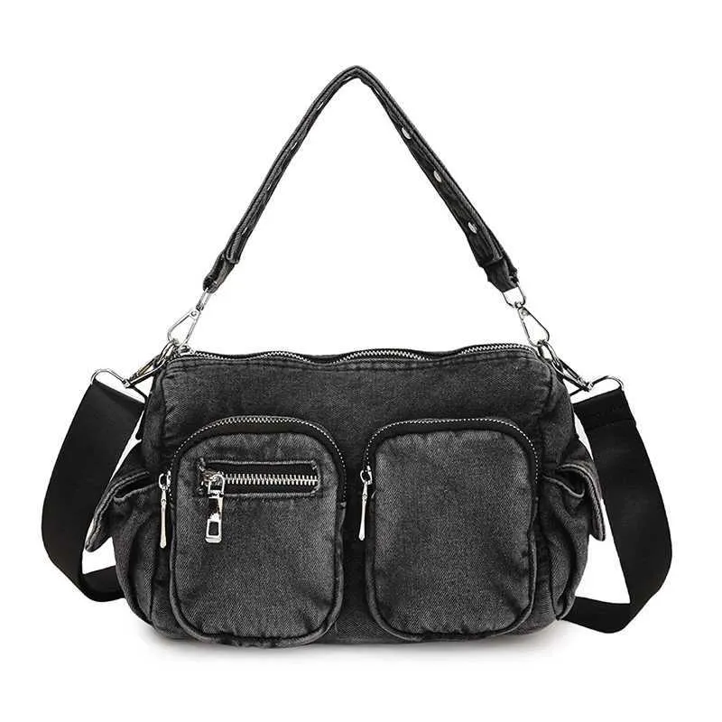 Borsa a tracolla vintage in denim, alla moda, retrò, in jeans, grande capacità, con tasche multiple, da donna, a cartella_voghion.com