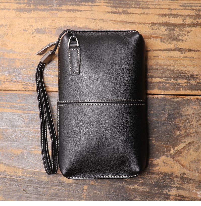 Herrenhandtasche echtem Leder, weicher Lederreißverschluss, lange Brieftasche, lässige Telefontasche aus Rindsleder der_voghion.com