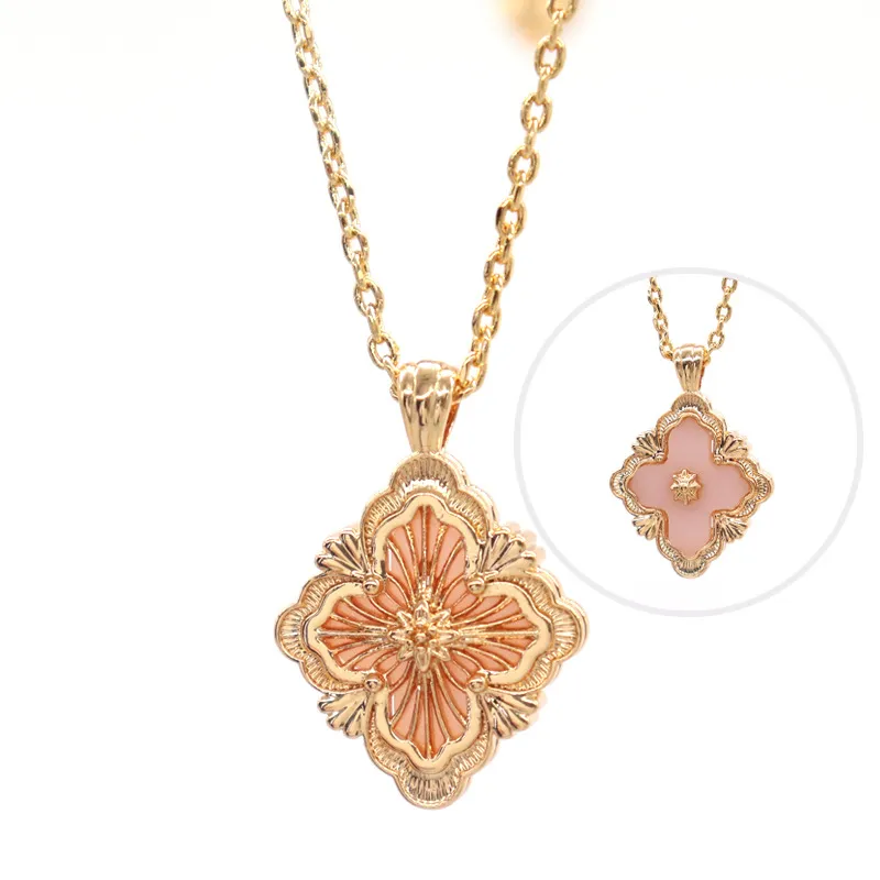 Collane con ciondolo a forma di trifoglio del marchio italiano per le donne, collana girocollo in smalto dorato vintage retrò, a doppio lato, per feste_voghion.com