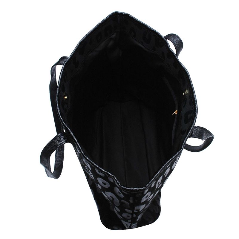 Große Kapazität, schwarze, leuchtende Leopardenmuster, dreiteilige Reisetasche, modische Urlaubsgepäcktasche, tragbare_voghion.com