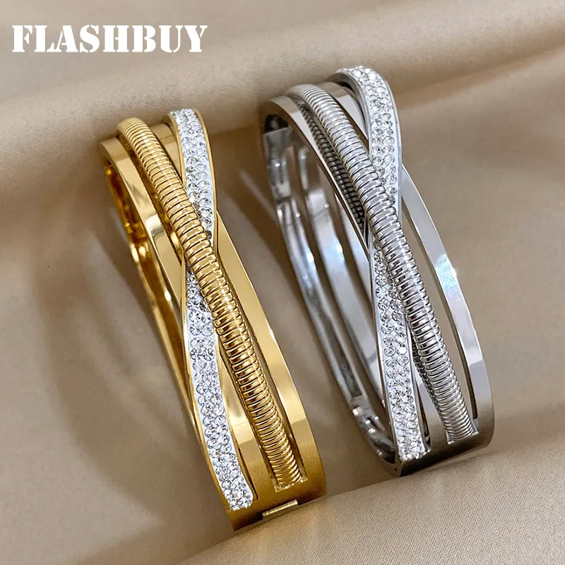 Bangle Flashbuy Winding Elastic Chain Gold Sier Color Stainless Steel Bangles Bracelets for Women Fashion Accessories_voghion.com