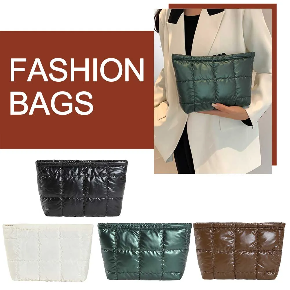 Sac fourre-tout matelassé en coton pour femme, grande capacité, organisateur de maquillage, couleur unie, sacs à main cosmétiques_voghion.com